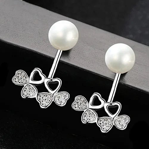 PAG&MAG Women Fine Jewelry 925 Silver Elegant Bow-Knot Pendant Freshwater Natural Pearl Stud Earrings