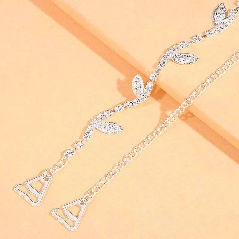 Pair of Leaf Zircon Shoulder Chain Body Jewelry Bra Accessories Jewelry for Women Sexy Shoulder Straps Jewelry