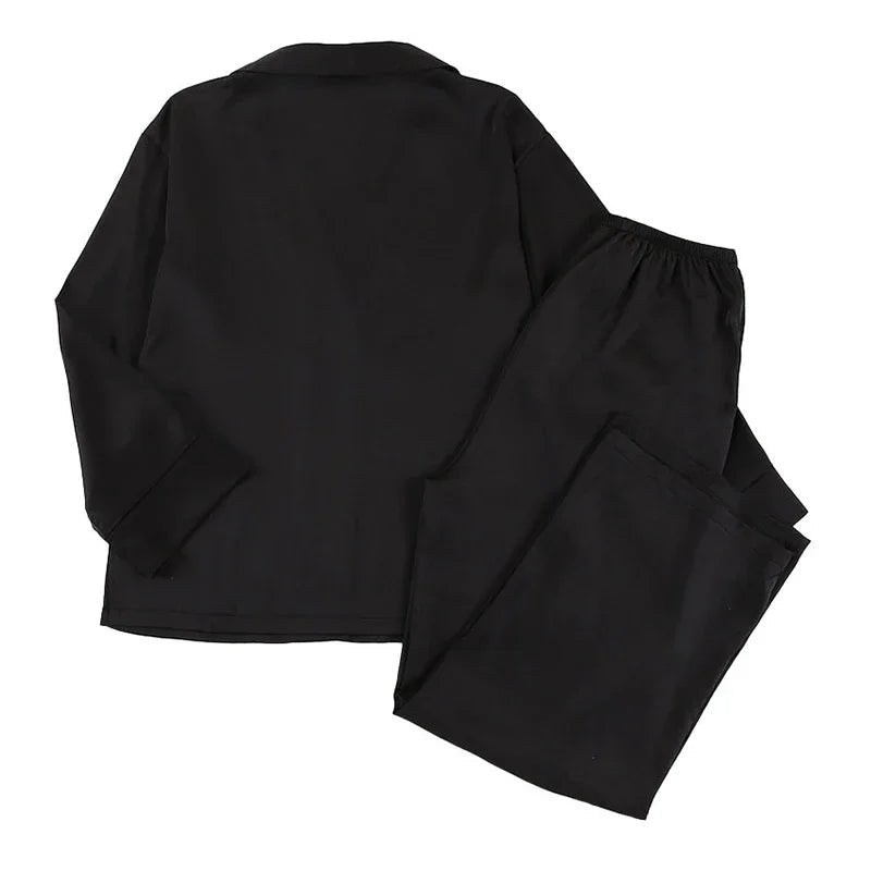 Pajama Set Satin Look Two Piece Long Sleeve Full Length Casual Homewear For Women - SN Wigs & More