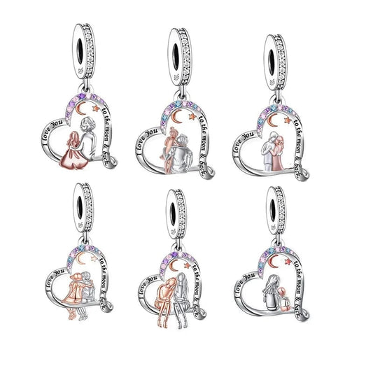 Pan Charms Bracelet Necklace I Love You to The Moon and Back Bead 925 Sterling Silver Fit Original for Women Jewelry Making S925