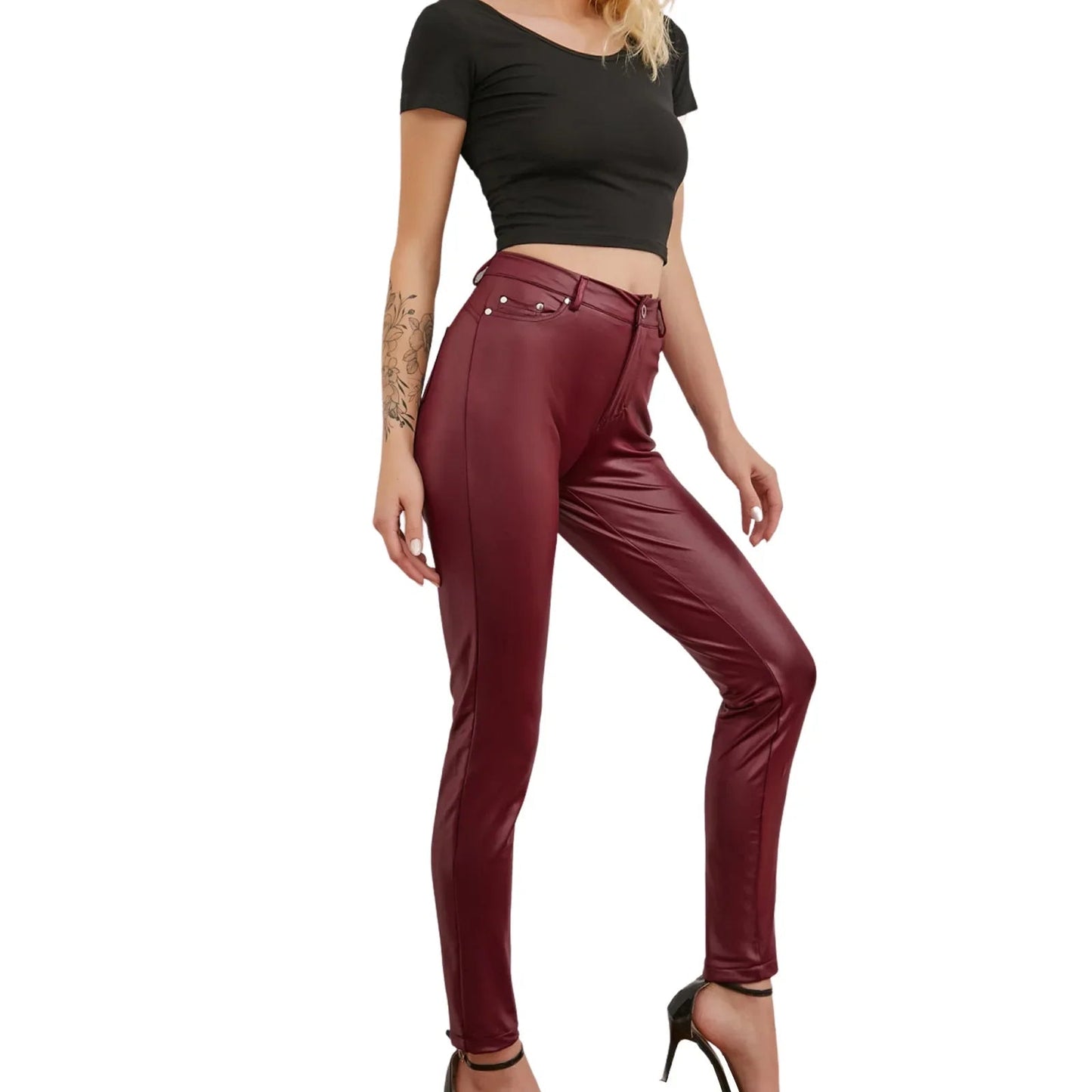 Pants PU Leather High Waist Bodycon Pencil Style Casual Chic Everyday Wear Comfort - SN Wigs & More