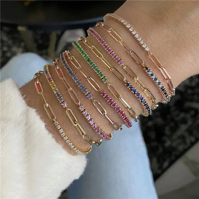 Paper Clip Chain Tennis Bracelet Women Asymmetric Kpop Hand Bracelets Zircon Y2k Accessories Luxury Designer Jewelry Gift LAMOON