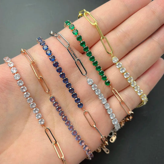 Paper Clip Chain Tennis Bracelet Women Asymmetric Kpop Hand Bracelets Zircon Y2k Accessories Luxury Designer Jewelry Gift LAMOON