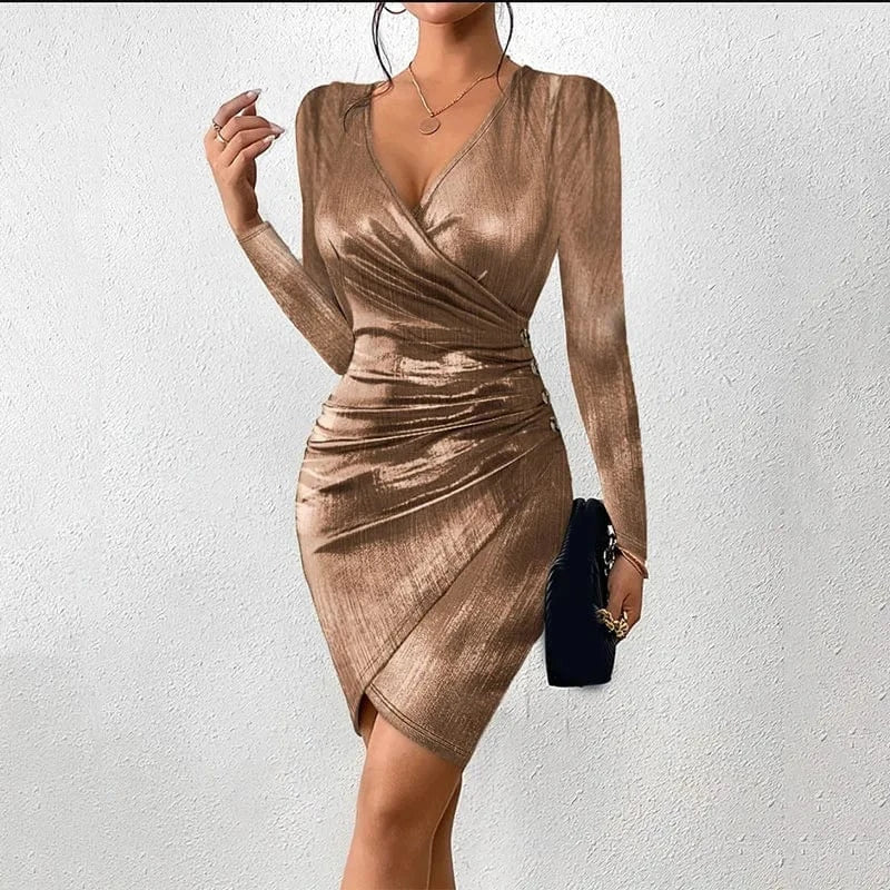 Party Dresses for Women 2024 Sexy V Neck Long Sleeve Dress High Waist Party Mini Vestidos Elegant