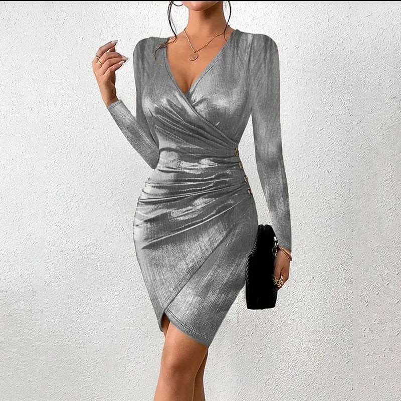 Party Dresses for Women 2024 Sexy V Neck Long Sleeve Dress High Waist Party Mini Vestidos Elegant