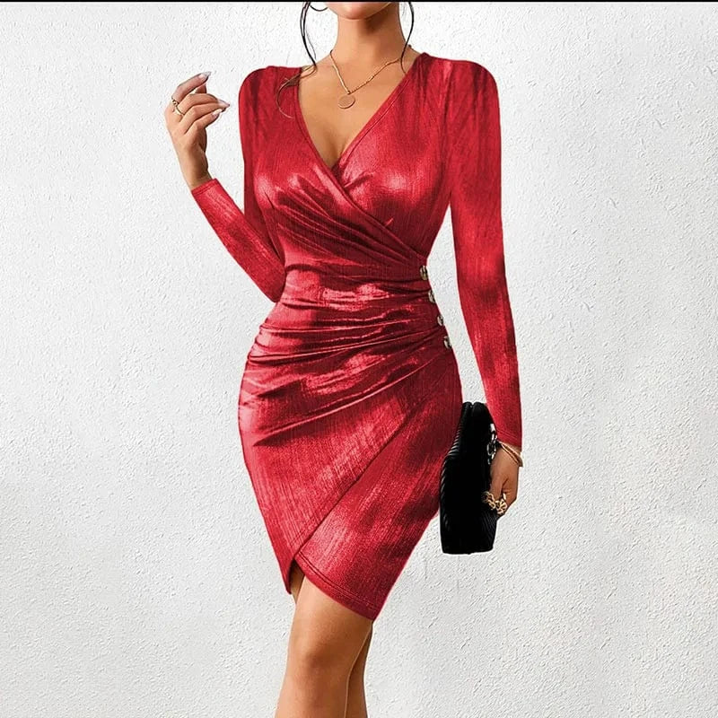Party Dresses for Women 2024 Sexy V Neck Long Sleeve Dress High Waist Party Mini Vestidos Elegant