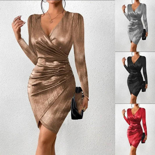 Party Dresses for Women 2024 Sexy V Neck Long Sleeve Dress High Waist Party Mini Vestidos Elegant
