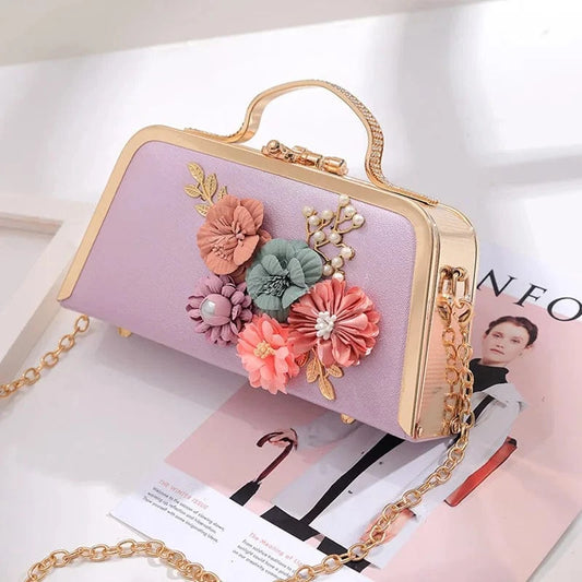 Party elegant handbag small square flower pearl hand bling purse ladies clutch evening bag for women luxury