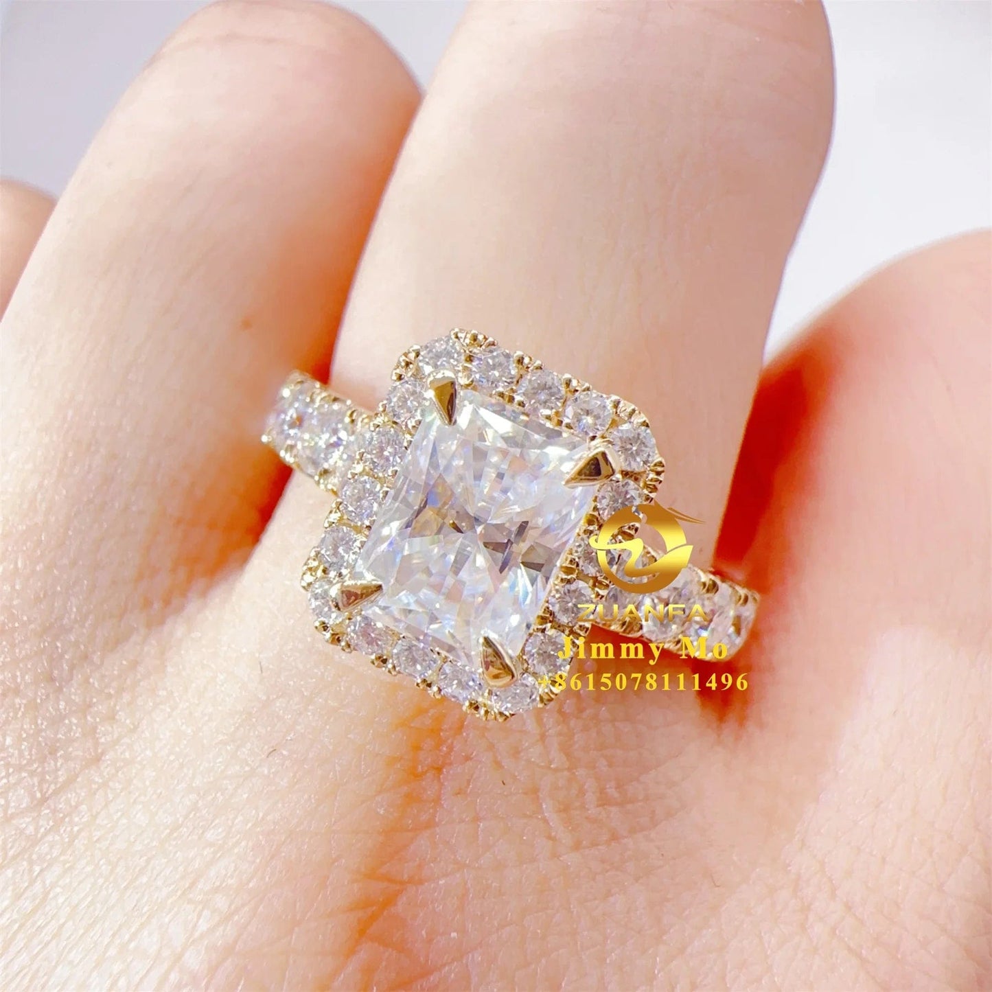 Pass Diamond Tester GRA Certificate 14k Solid Gold 2Ct Radiant VVS Moissanite Diamond Engagement Ring Wedding Bridal Jewelry