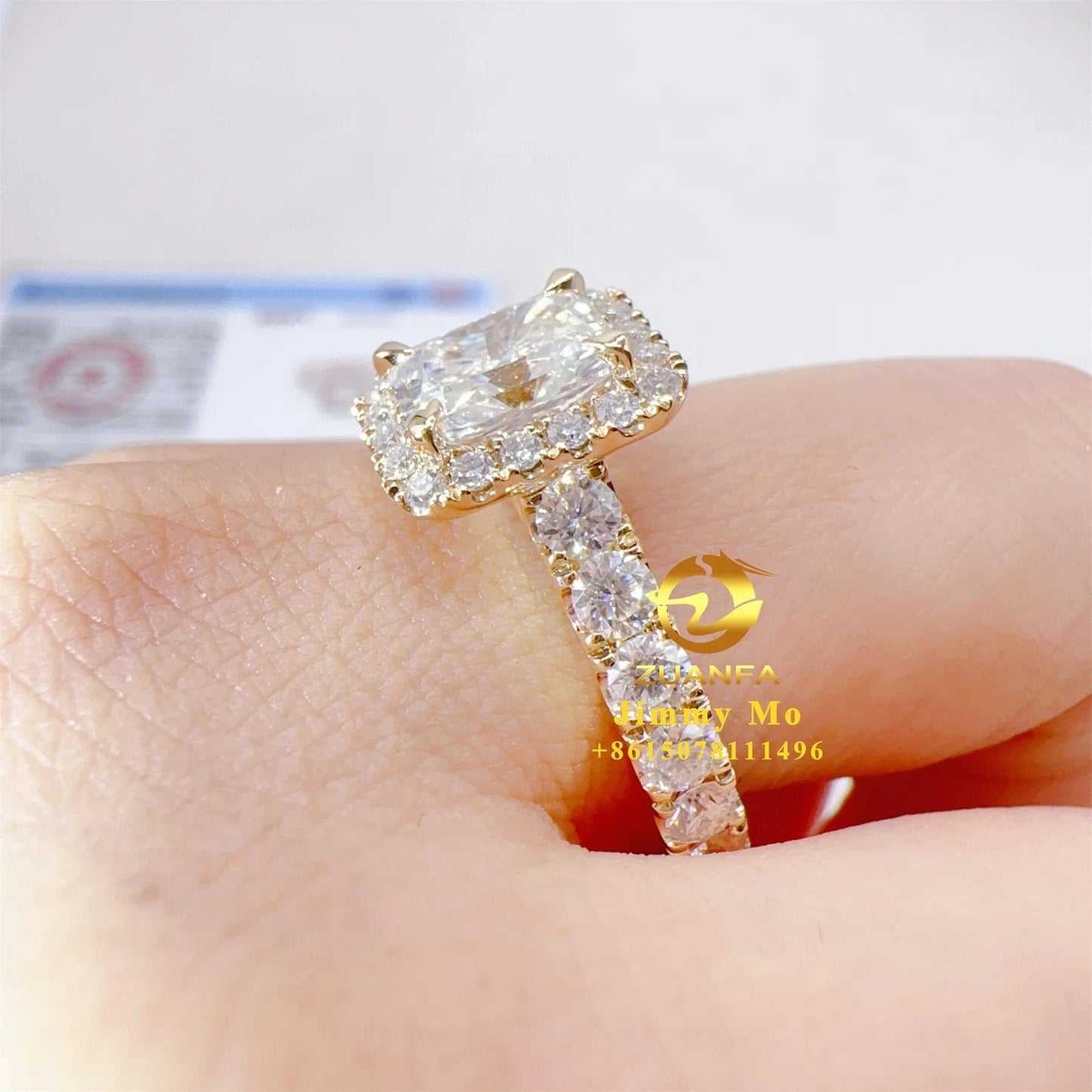 Pass Diamond Tester GRA Certificate 14k Solid Gold 2Ct Radiant VVS Moissanite Diamond Engagement Ring Wedding Bridal Jewelry