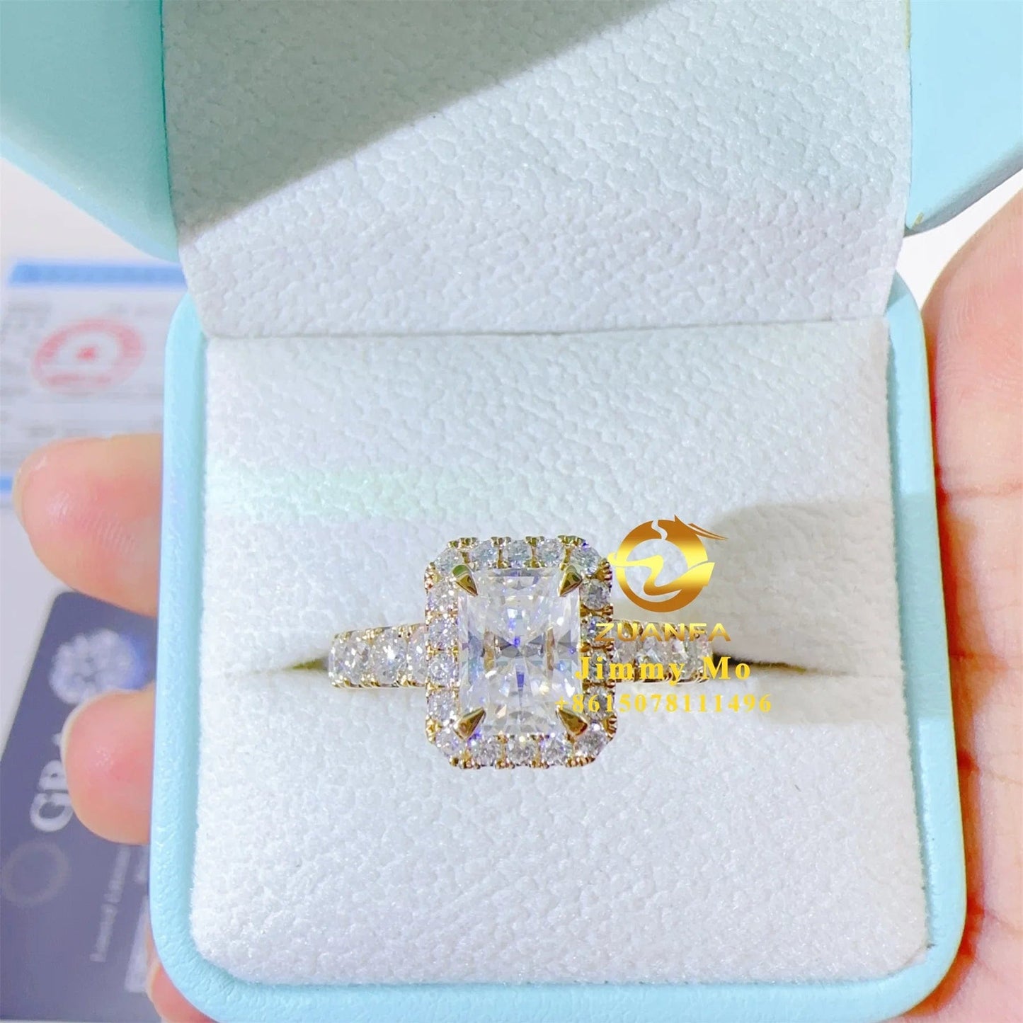 Pass Diamond Tester GRA Certificate 14k Solid Gold 2Ct Radiant VVS Moissanite Diamond Engagement Ring Wedding Bridal Jewelry