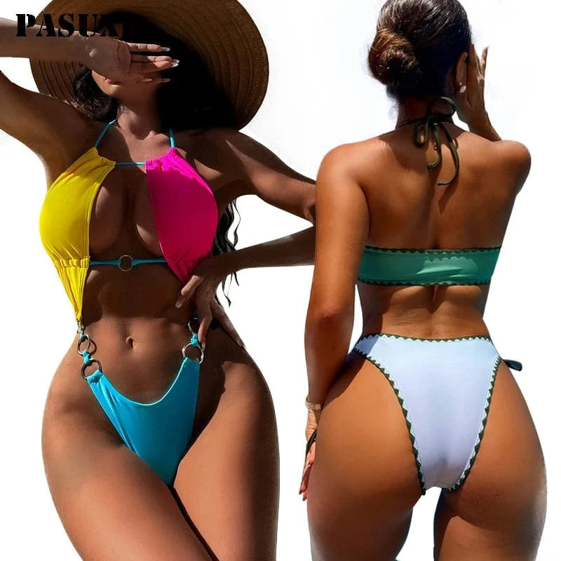 PASUXI 2024 Latest Design One Piece Swimsuit Bikini High Waist Multiple Color Beach Swimwear Swimsuits for women 2024