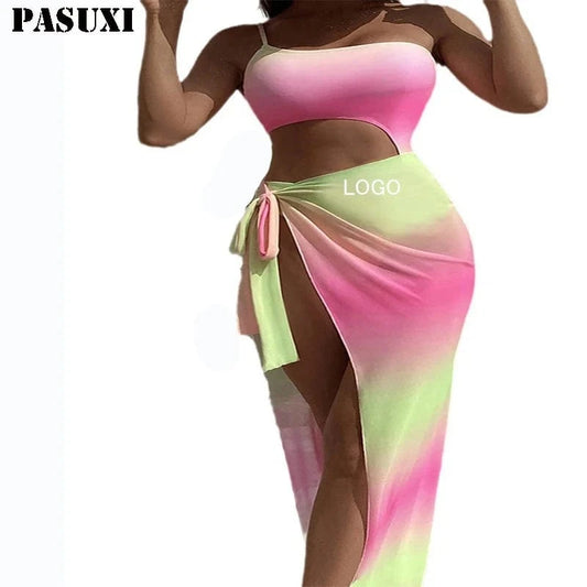 PASUXI 2024 Summer Girl Custom Logo Sexy Hollow Bikinis Beachwear String Swimsuit One Piece Swimwear Beachwear for Women