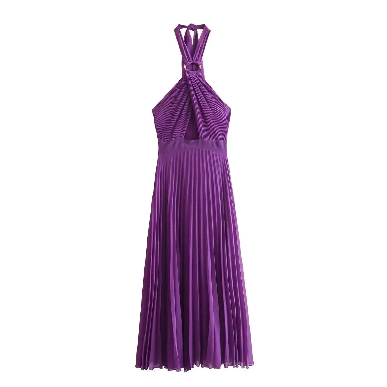 PB&ZA Women 2024 summer New Chic Fashion Small pleated collar Dress Vintage Sleeveless Female Dresses Vestidos robe Mujer
