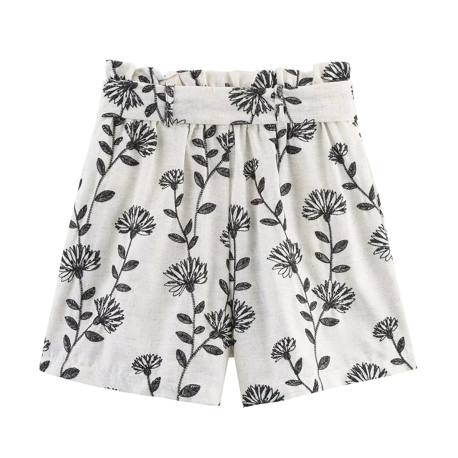 PB&ZA Women 2025 New Chic Fashion Embroidered Paper Bag Style Casual Shorts Skirts Vintage High Waist Female Skorts Mujer