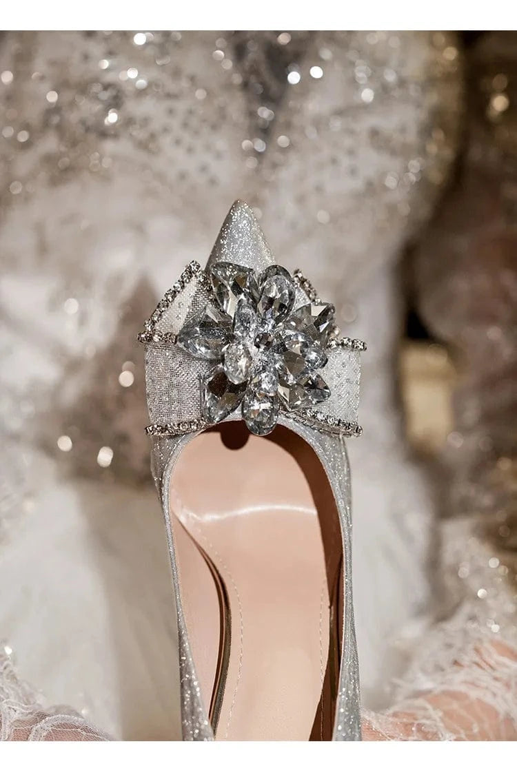 PDEP 2023 champagne new bridal shoes women wedding shoes with stiletto thin heels point toe crystal bridesmaid high heels