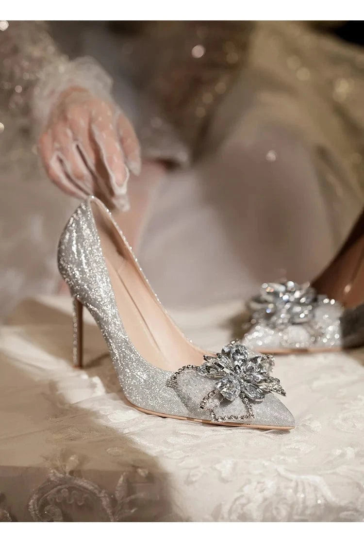 PDEP 2023 champagne new bridal shoes women wedding shoes with stiletto thin heels point toe crystal bridesmaid high heels