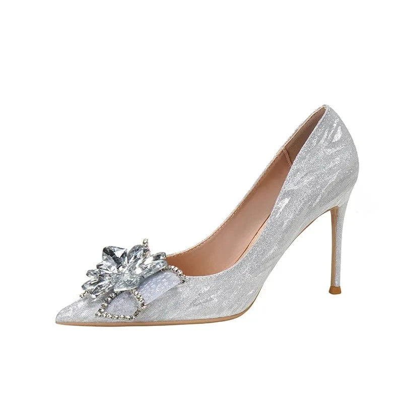 PDEP 2023 champagne new bridal shoes women wedding shoes with stiletto thin heels point toe crystal bridesmaid high heels