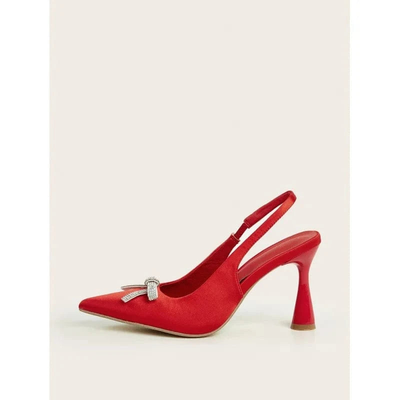 PDEP 2023 ladies new temperament stiletto bow closed elegant sling back point toe  satin women high heels shoes