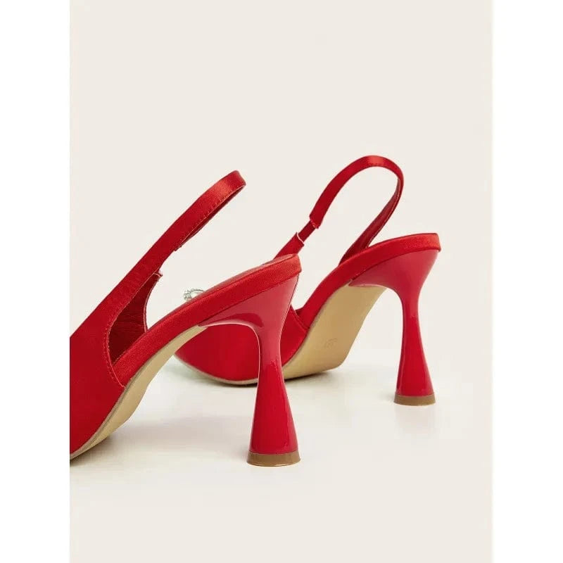 PDEP 2023 ladies new temperament stiletto bow closed elegant sling back point toe  satin women high heels shoes