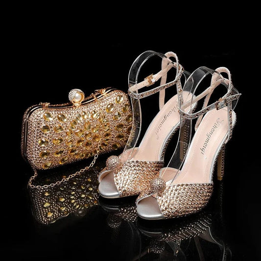 PDEP 2023 luxury Pearl Stiletto Heels Peep Toe Wedding Bridal Shoes and bags purse sets matching for women heels For Ladies