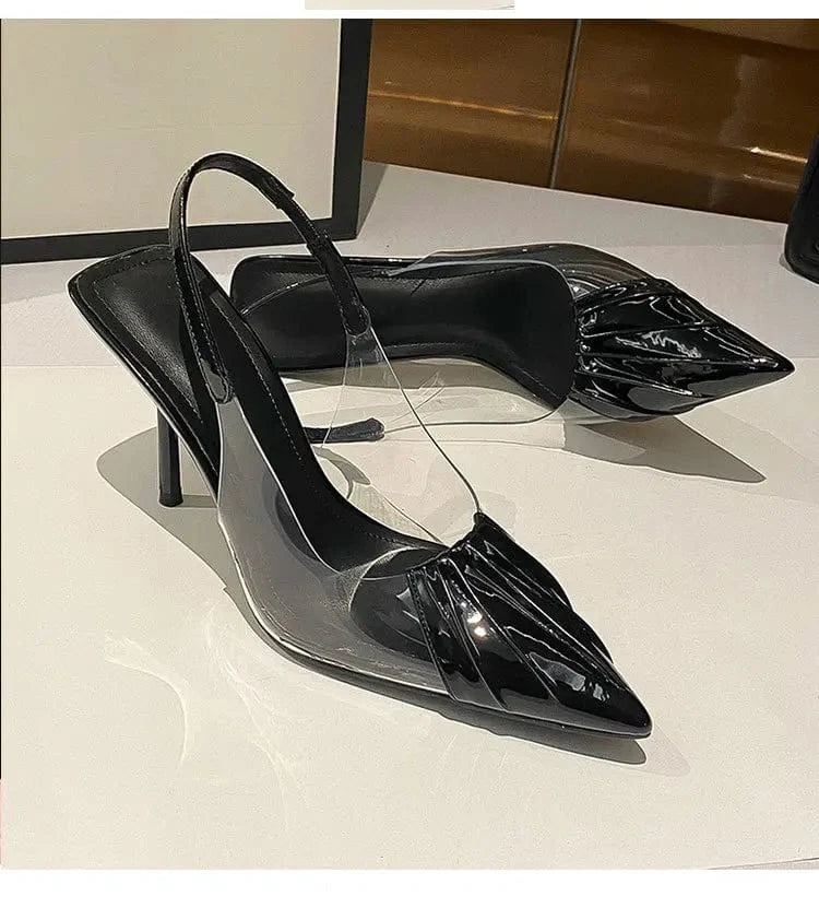 PDEP 2023 new slingback point toe shoes women high heels fashion clear transparent pvc thin stiletto elegant heels women sandals