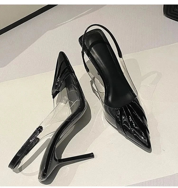 PDEP 2023 new slingback point toe shoes women high heels fashion clear transparent pvc thin stiletto elegant heels women sandals
