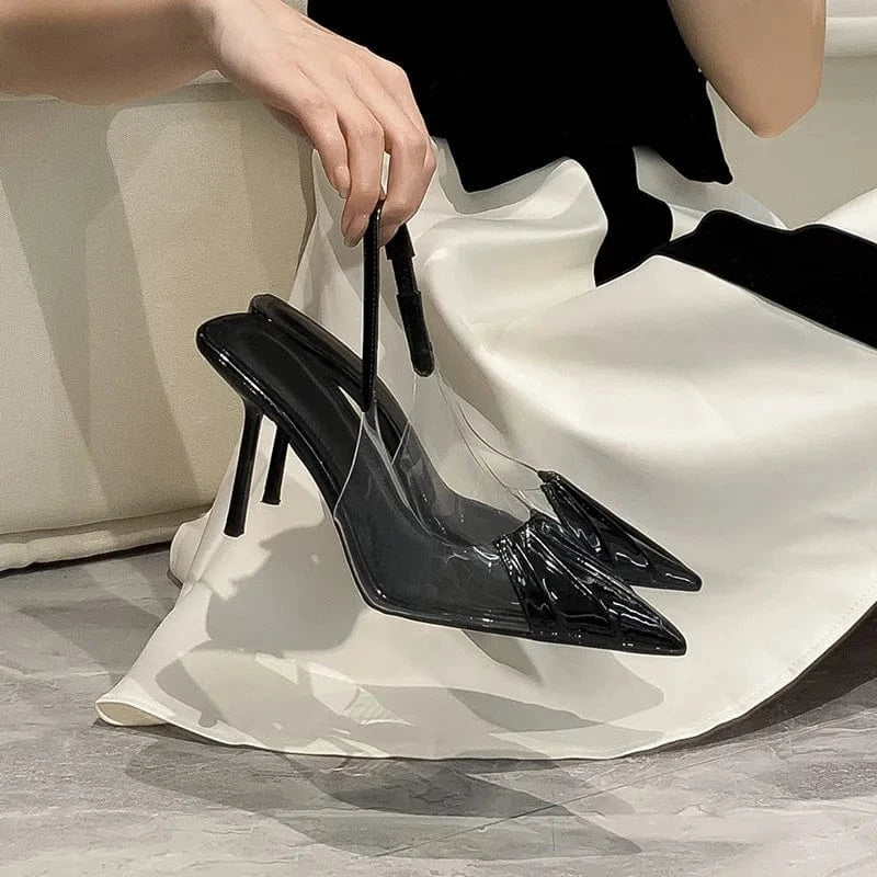 PDEP 2023 new slingback point toe shoes women high heels fashion clear transparent pvc thin stiletto elegant heels women sandals