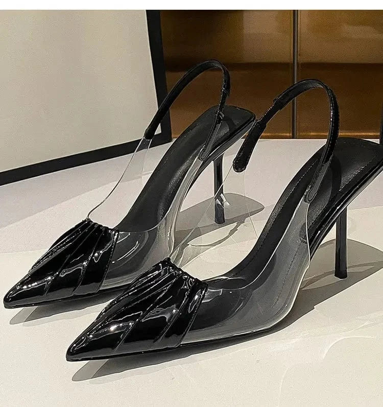 PDEP 2023 new slingback point toe shoes women high heels fashion clear transparent pvc thin stiletto elegant heels women sandals