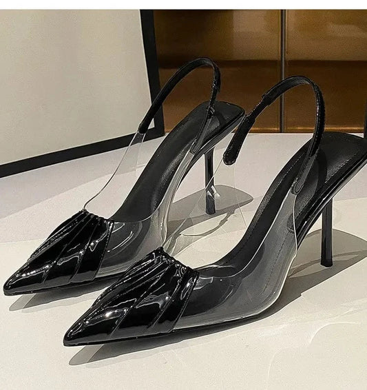 PDEP 2023 new slingback point toe shoes women high heels fashion clear transparent pvc thin stiletto elegant heels women sandals