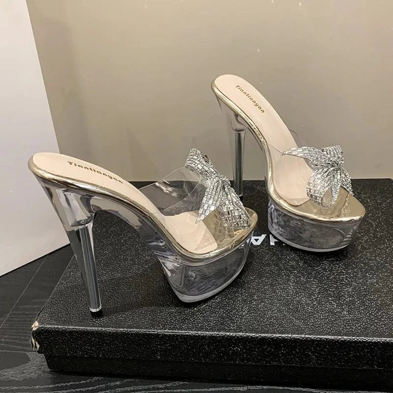 PDEP 2023 Summer Waterproof Platform Fashion platform Transparent thick Ultra High Heel Sandals Women's Slippers chunky mule