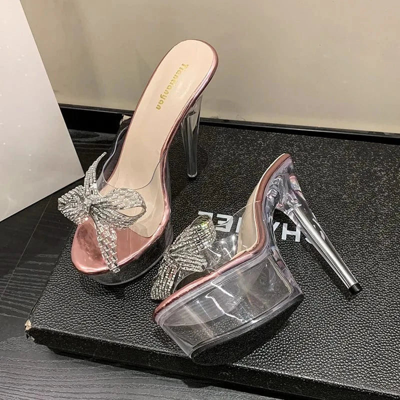 PDEP 2023 Summer Waterproof Platform Fashion platform Transparent thick Ultra High Heel Sandals Women's Slippers chunky mule