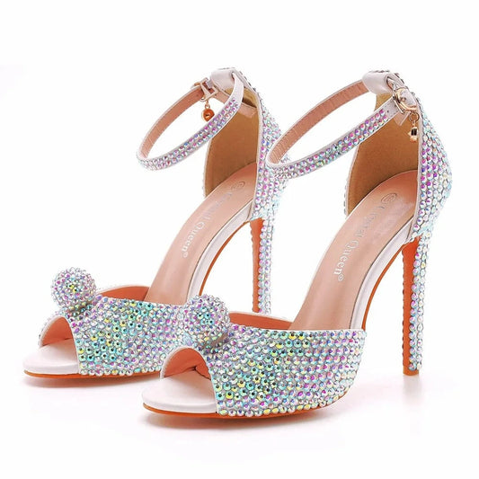 PDEP  Fish Mouth High Heeled Sandals shoes Diamond rhinestone Large size 46 Heeled Sandals heels sandals for women and ladies