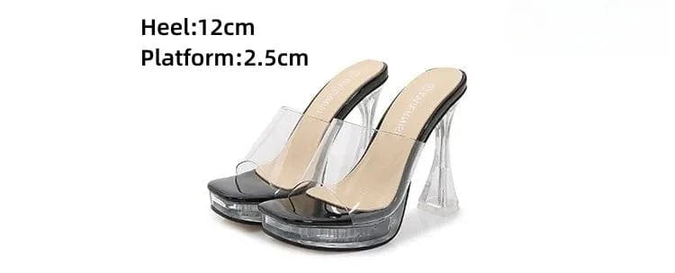 PDEP nightclub transparent fish mouth block heel platform stripper high heels catwalk  women's sandals dancing shoes