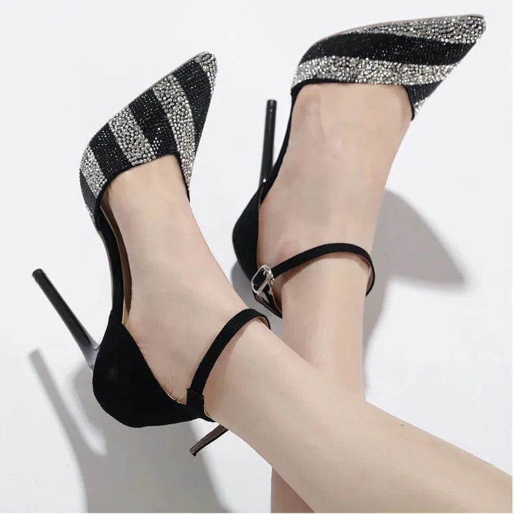 PDEP point toe  women's shoes high heels 2023 summer new stiletto rhinestones  ankle strap sandals pumps women shoes heels