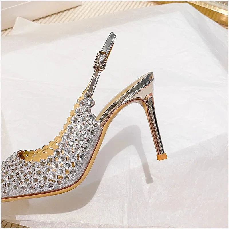 PDEP Rhinestone High Heels for ladies crystal luxury  Women's 2023 Summer point toe Sandal  Bridal Wedding  Heel