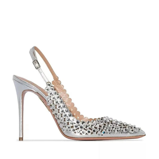 PDEP Rhinestone High Heels for ladies crystal luxury  Women's 2023 Summer point toe Sandal  Bridal Wedding  Heel