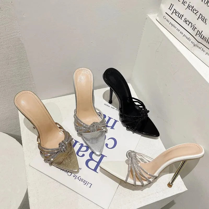 PDEP rhinestone  ladies thin stiletto Heels 2023 Summer New cross Diamond Fashion pointed toe High Heels  Slippers for women