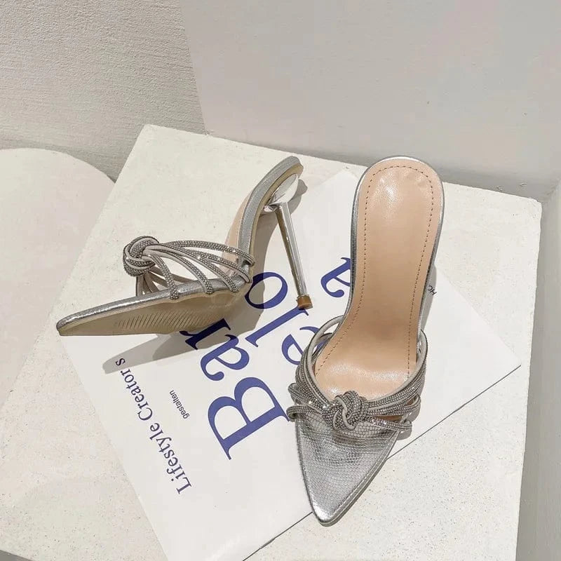 PDEP rhinestone  ladies thin stiletto Heels 2023 Summer New cross Diamond Fashion pointed toe High Heels  Slippers for women