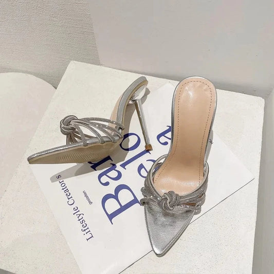 PDEP rhinestone  ladies thin stiletto Heels 2023 Summer New cross Diamond Fashion pointed toe High Heels  Slippers for women