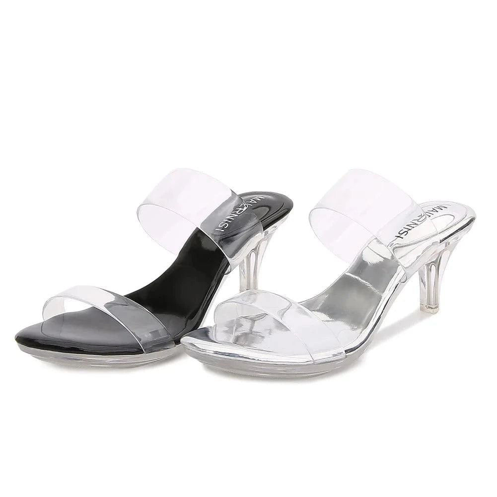 PDEP wholesale crystal PVC clear  transparent high heel slippers 6.5cm summer sandals for women and ladies