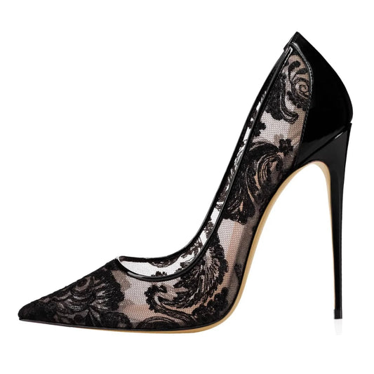 PDEP wholesale sexy lace hollow shallow elegant point toe plus size 46 ladies shoes heels women stiletto pump shoes for women
