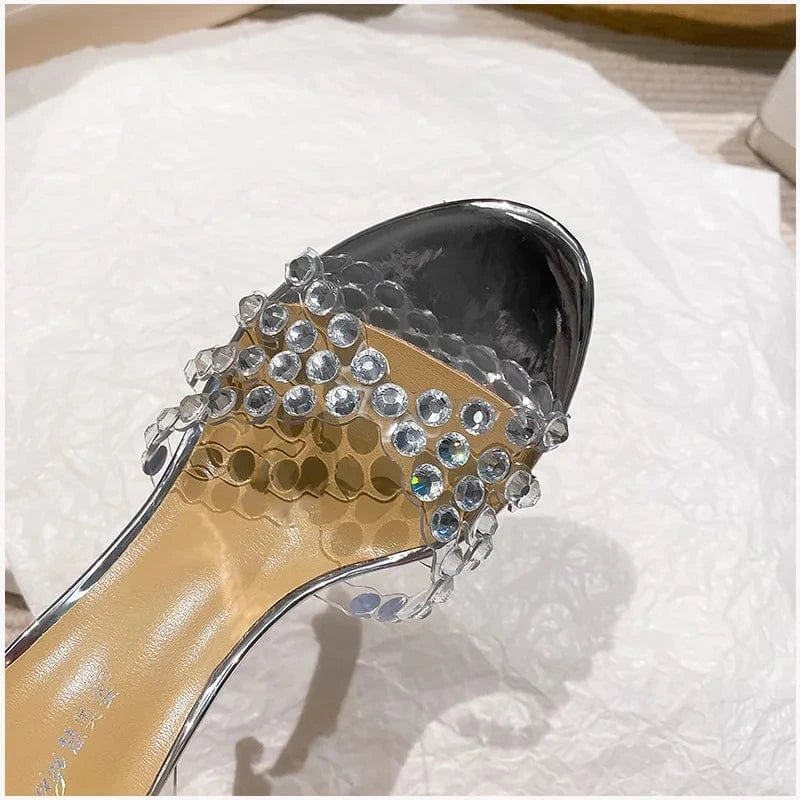 PDEP women heels 2023 luxury  High Quality rhinestone crystal heeled sandals summer ankle strap stiletto thin heels for ladies