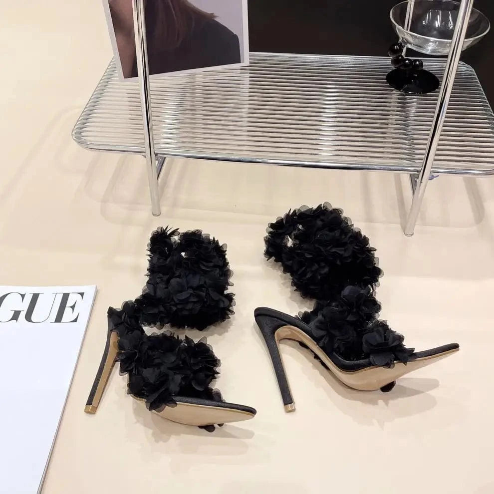 PDEP  women's fashion flower stiletto heels  new sexy pointed toe 2023 summer ladies  high heels sandals size 42 shoes