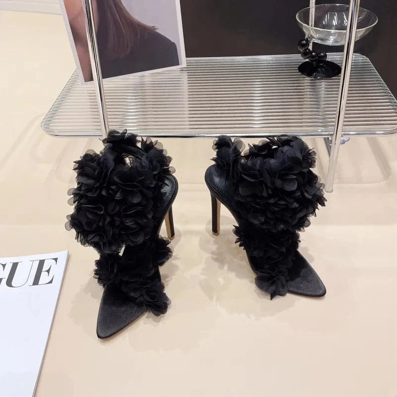 PDEP  women's fashion flower stiletto heels  new sexy pointed toe 2023 summer ladies  high heels sandals size 42 shoes