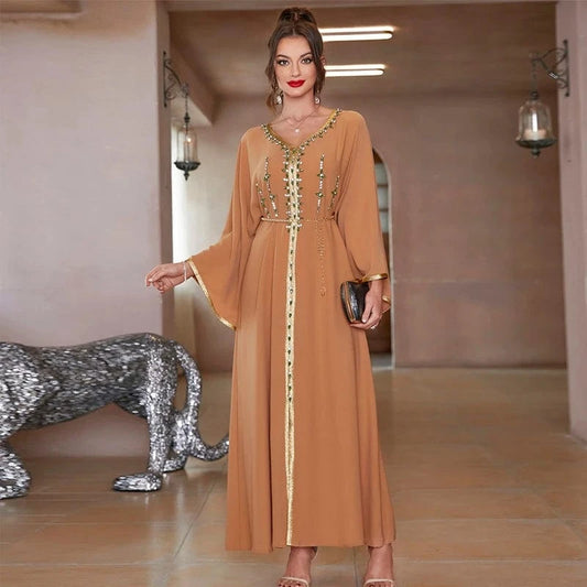 Pearl Beaded Dubai Abaya Saudi Arab Rhinestone Robe Islamic Clothing Diamond Abaya Dubai Women Muslim Dress