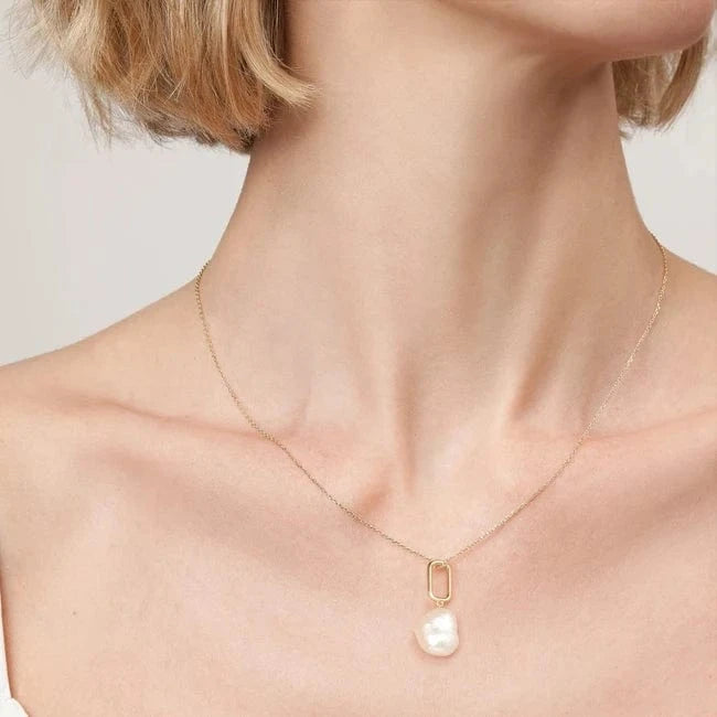 Pearl jewelry / 18inches / Gold Pearl pendent necklace jewelry paperclip Link Chain Fresh water Baroque Big Pearl pendent Stainless Steel 14K Gold Necklaces
