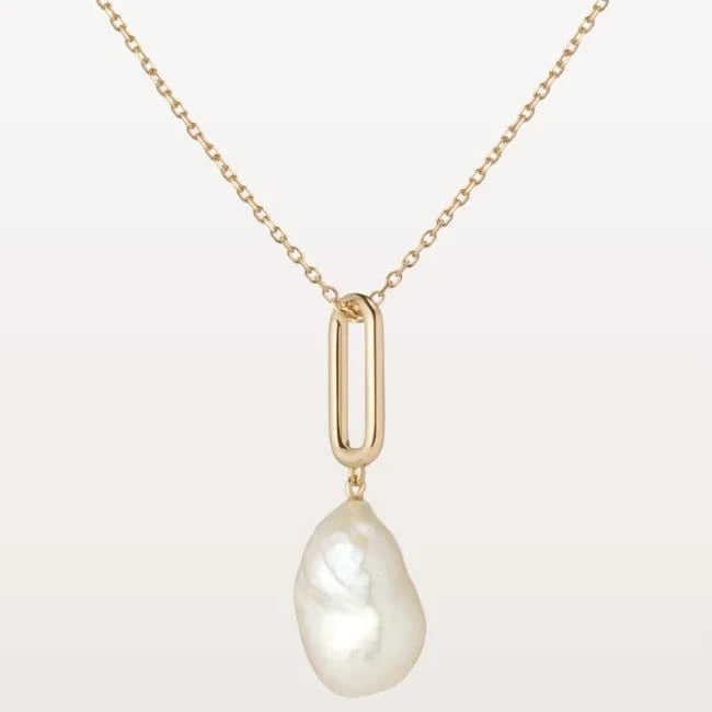 Pearl jewelry / 18inches / Gold Pearl pendent necklace jewelry paperclip Link Chain Fresh water Baroque Big Pearl pendent Stainless Steel 14K Gold Necklaces