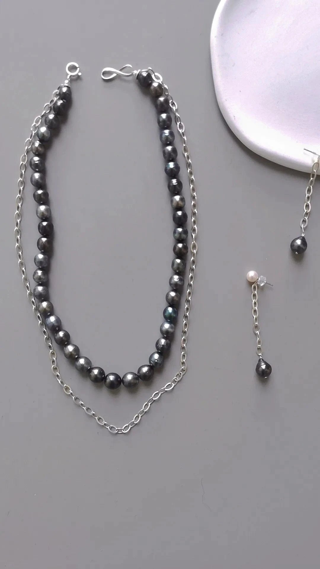 pearl set(necklace and earring ) Tahitian black pearl necklace wholesale ladies baroque pearl necklace earring sterling silver 925 pearl jewelry necklace
