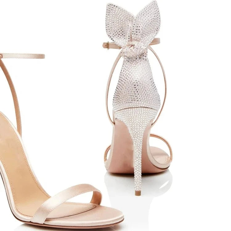 Peep toe sandals ankle strap temperament ladies sandals rhinestone bow decoration high heel sexy party sandals